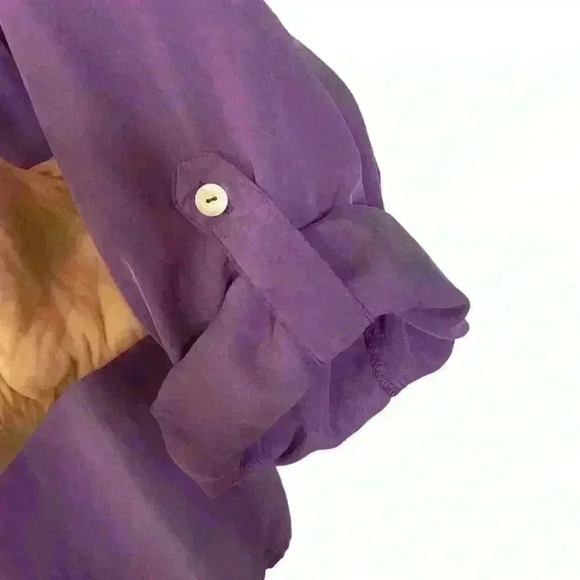 Chicos Tunic Roll Sleeve Silky Button Up Top Size 3 Large Purple Career Flowy - Picture 3 of 11